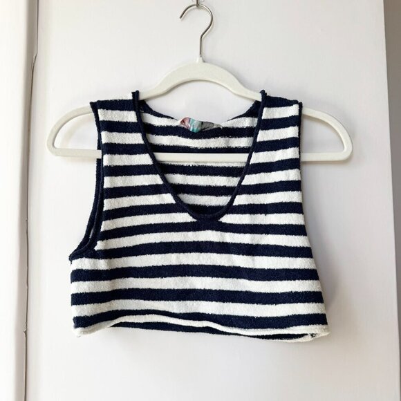 NWT Free People Bailey 3 Piece Sweater Set Skirt Top Terry Navy Blue White - Picture 6 of 16